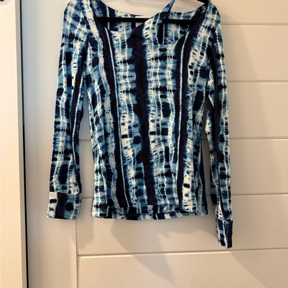 SIX/FIFTY Blue Tie-Dye Long Sleeve One Shoulder Top NWT